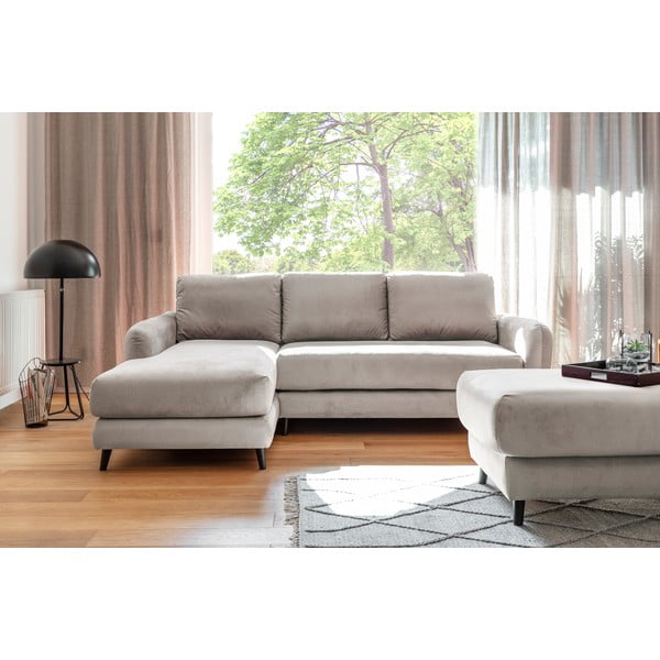 Colțar cu șezlong pe partea stângă și taburet din catifea Miuform Cosy Claire, bej-image-2