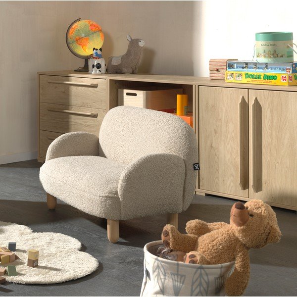 Canapea pentru copii bej cu tapițerie din țesătură bouclé 89 cm Rocky – Vipack-image-1