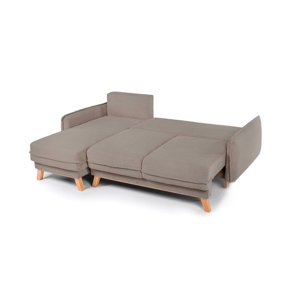Colțar taupe extensibil/cu spațiu de depozitare cu tapițerie din catifea reiată Tori – Bonami Selection-image-3