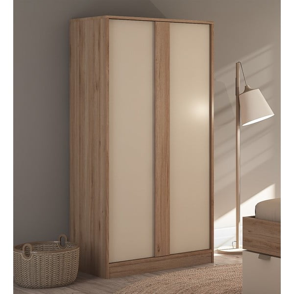 Șifonier crem/în culoare naturală cu aspect de lemn de stejar 90x180x53 cm Dennis – Marckeric-image-2