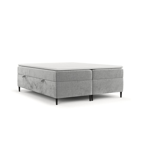 Pat boxspring gri cu spațiu de depozitare 200x200 cm Araya – Maison de Rêve