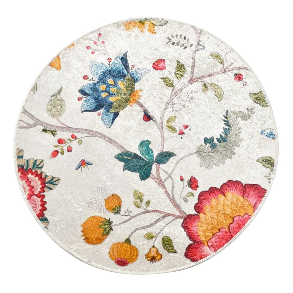 Covoraș de baie gri din catifea ø 100 cm Vintage Flower – Foutastic