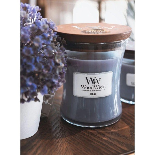 Lumânare parfumată WoodWick, cu aromă de liliac, 55 ore-image-1