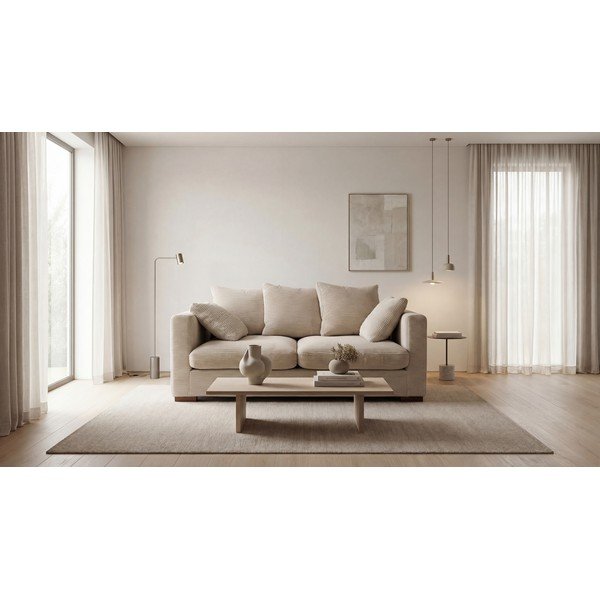 Canapea bej cu tapițerie din catifea reiată  175 cm Comfy – Scandic-image-1