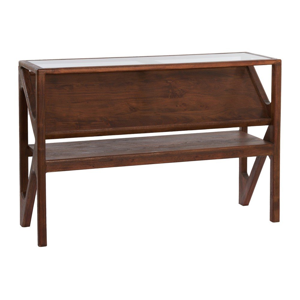 Masă consolă în culoare naturală cu blat din sticlă 41x119 cm Yuki – Light &amp; Living