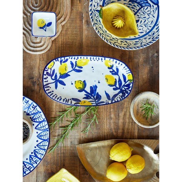 Farfurie albă/albastră pentru servire din gresie Maxima – Bloomingville-image-3