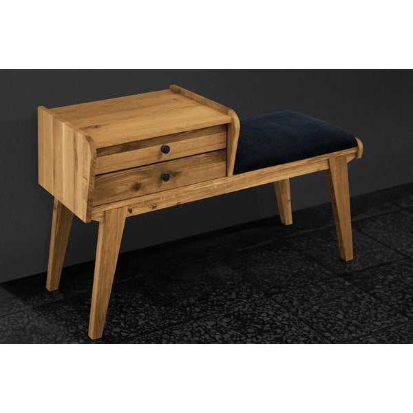 Bancă cu sertare din lemn de stejar cu șezut albastru Retro - The Beds-image-3