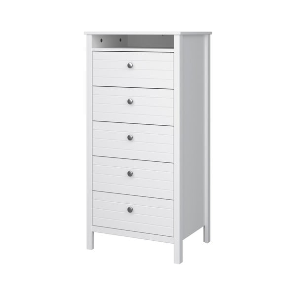 Comodă îngustă cu 5 sertare Steens New York, înălțime 120 cm, alb-image-2