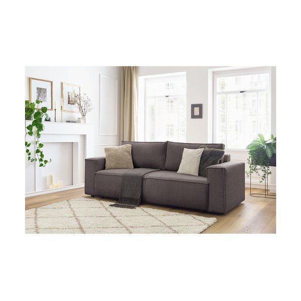 Canapea taupe extensibilă cu tapițerie din catifea reiată  245 cm Nihad – Bobochic Paris-image-3