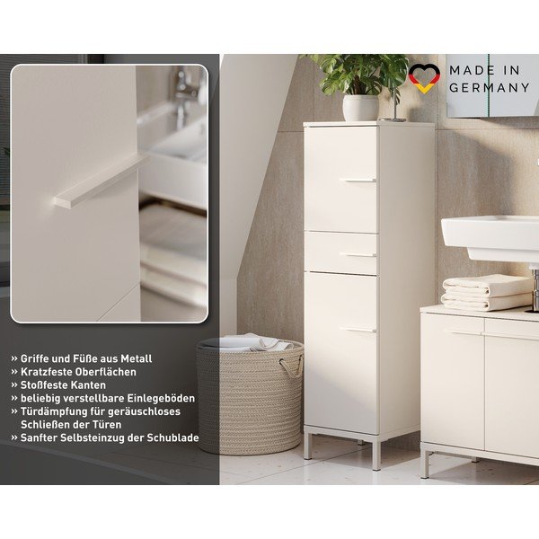 Dulap de baie crem înalt/îngust cu aspect mat 34x123 cm Laurino – Germania-image-4