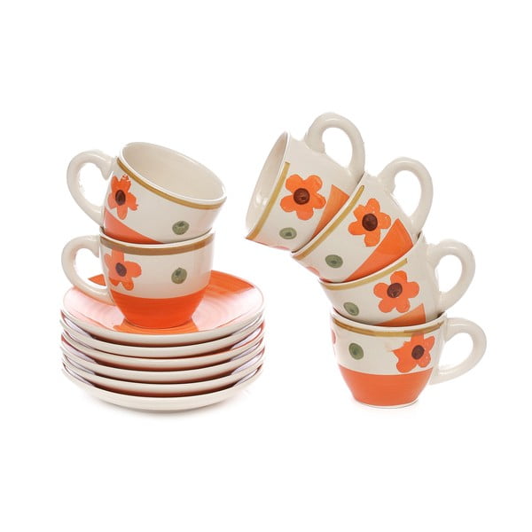 Set 6 cești de cafea cu farfurioară din ceramică Kasanova Margo Orange