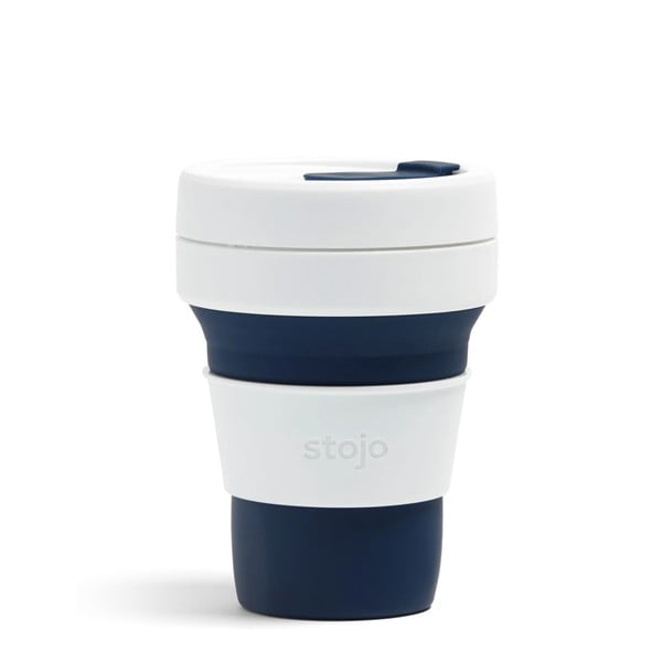 Cană de călătorie pliabilă Stojo Pocket Cup, 355 ml, albastru închis-alb