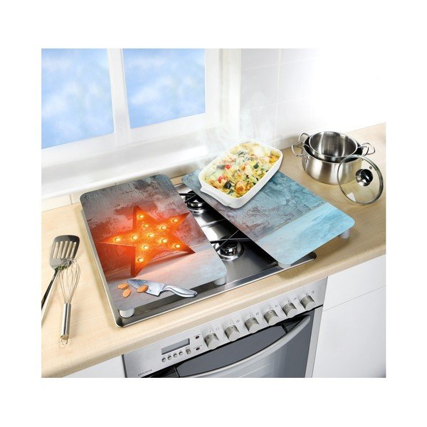 Set 2 suporturi din sticlă pentru protecția aragazului Wenko Star, 52 x 30 cm-image-1