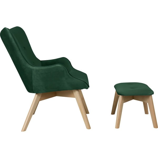 Fotoliu cu taburet verde închis cu tapițerie din catifea Niko – Ropez-image-3