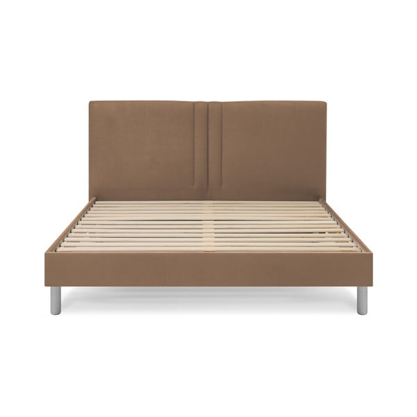 Pat matrimonial 180x200 cm maro deschis tapițat cu somieră Kerry – Bobochic Paris-image-2