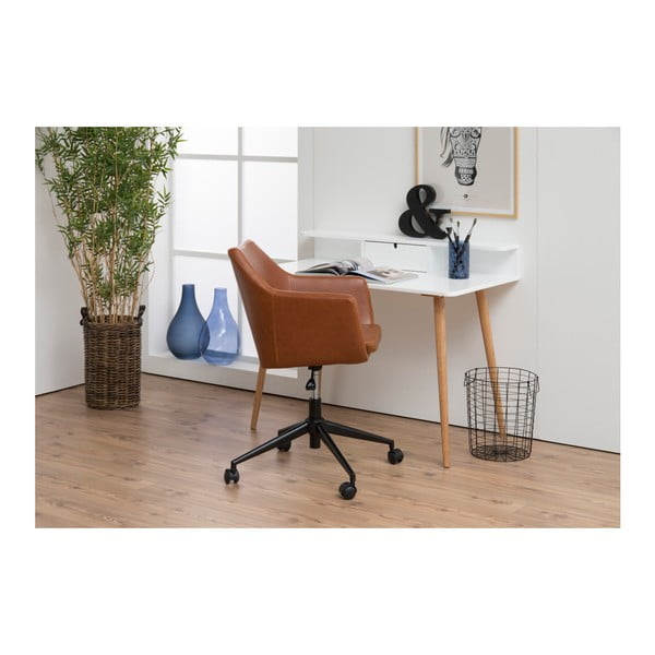 Scaun birou cu roți din piele artificială Actona Nora, maro-image-4