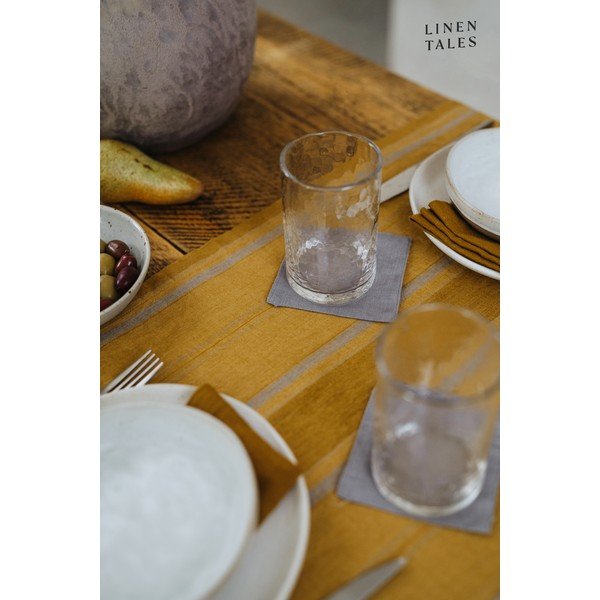 Față de masă din in 140x140 cm Amber Bronze Stripes – Linen Tales-image-1