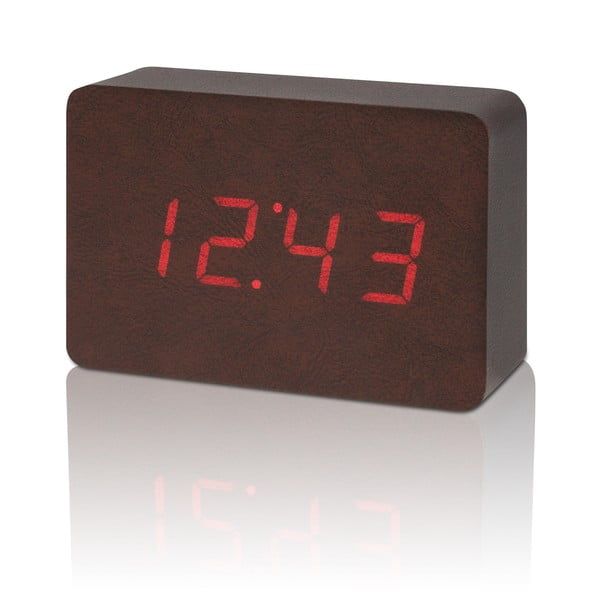 Ceas deșteptător cu LED Gingko Brick Click Clock, maro - roșu