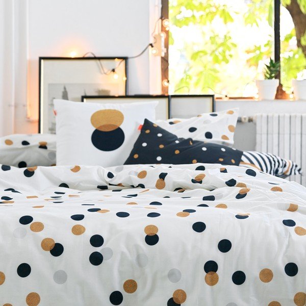 Husă de pilotă albă din bumbac pentru pat de o persoană 140x200 cm Golden dots – Blanc-image-2