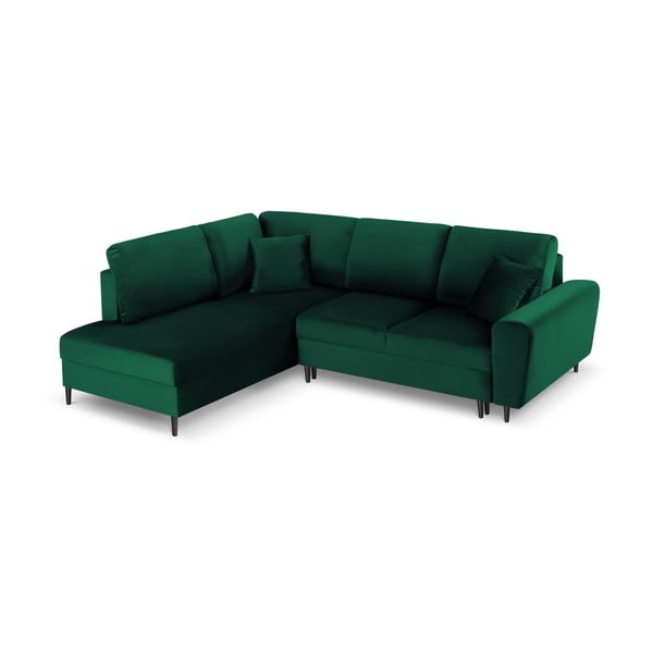 Colțar verde extensibil, cu spațiu de depozitare cu tapițerie din catifea (cu colț pe partea stângă, în formă de ”L”) Kyoto – Cosmopolitan Design-image-1