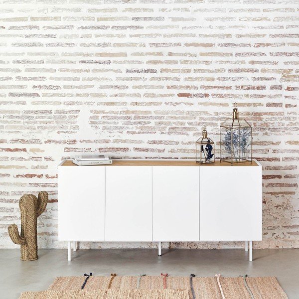 Comodă albă/în culoare naturală joasă cu aspect de lemn de stejar 165x78 cm Arista – Teulat-image-1