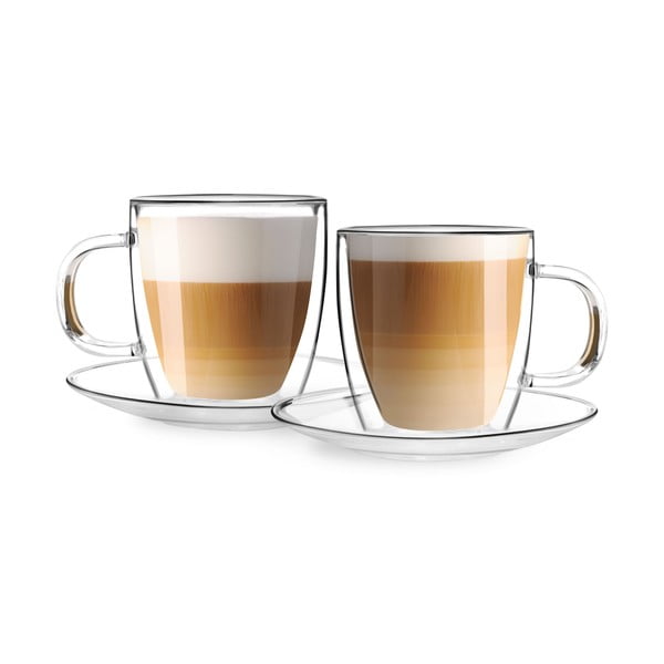 Set 2 pahare din sticlă cu perete dublu și farfurioară Vialli Design, 250 ml-image-2