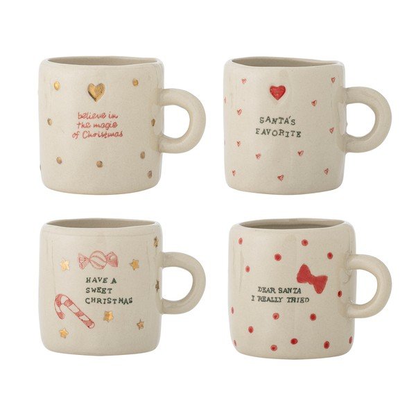 Cești crem 4 buc. din gresie ceramică 260 ml  cu model de Crăciun Christy – Bloomingville