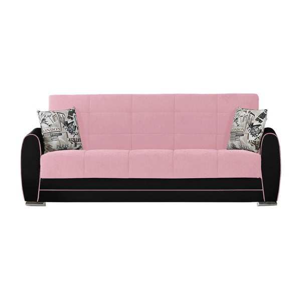 Canapea extensibilă de 3 persoane cu spaţiu de depozitare, Esidra Rest, roz - negru