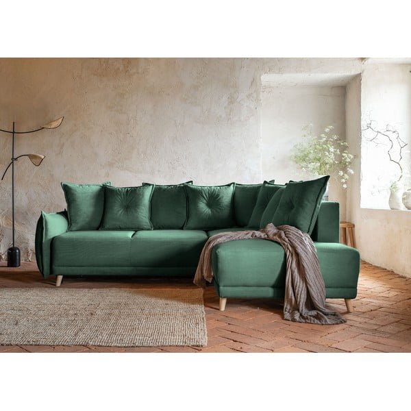 Colțar verde extensibil cu tapițerie din catifea reiată  (colț dreapta) Lazy Lukka – Miuform-image-1