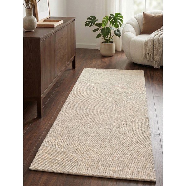 Covor tip traversă în culoare naturală deschisă țesut manual din lână 80x300 cm Calmio – Hanse Home-image-1