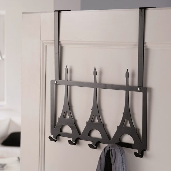 Cuier pentru ușă Compactor Eiffel, 5 cârlige, negru