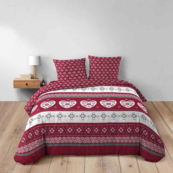 Lenjerie de pat roșie din bumbac pentru pat dublu/extinsă 240x220 cm Alpage – douceur d'intérieur-image-1