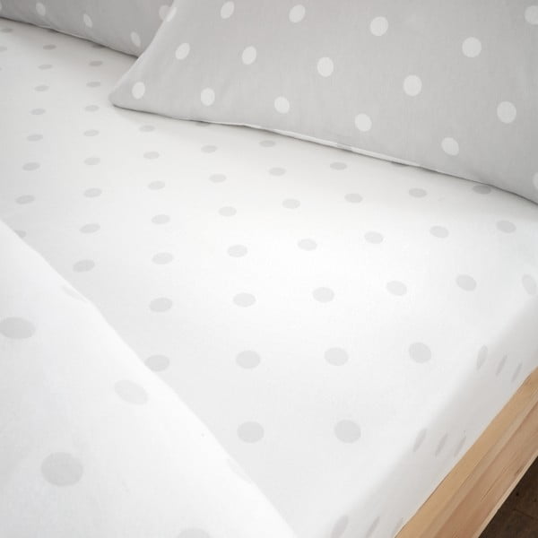 Cearceaf alb-gri din flanelă cu elastic 150x200 cm Polka Dot – Catherine Lansfield-image-1