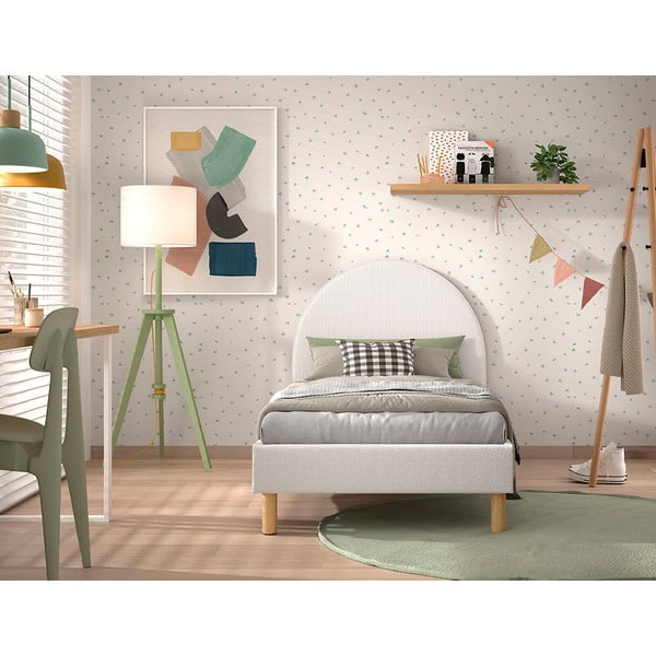 Pat single alb tapițat cu somieră 90x200 cm MOON – Vipack-image-3