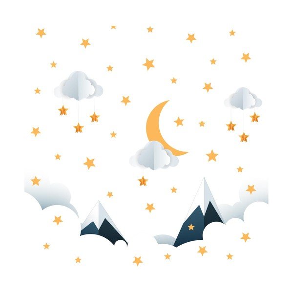 Autocolant de perete pentru copii 90x60 cm Mountains in Stars and Clouds – Ambiance-image-2