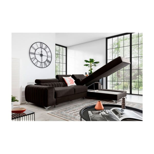 Colțar maro închis extensibil/cu spațiu de depozitare cu tapițerie din catifea (cu colț pe partea dreaptă/cu șezlong) Grayson – ELTAP-image-3