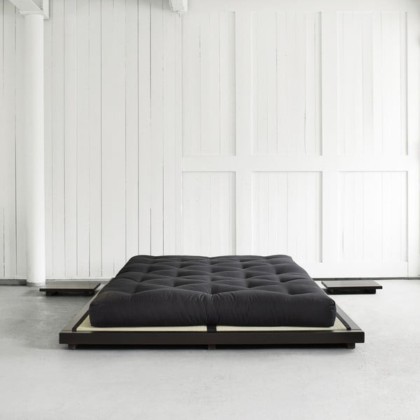 Pat dublu din lemn de pin cu saltea și tatami Karup Design Dock Comfort Mat Black/Black, 160 x 200 cm-image-1