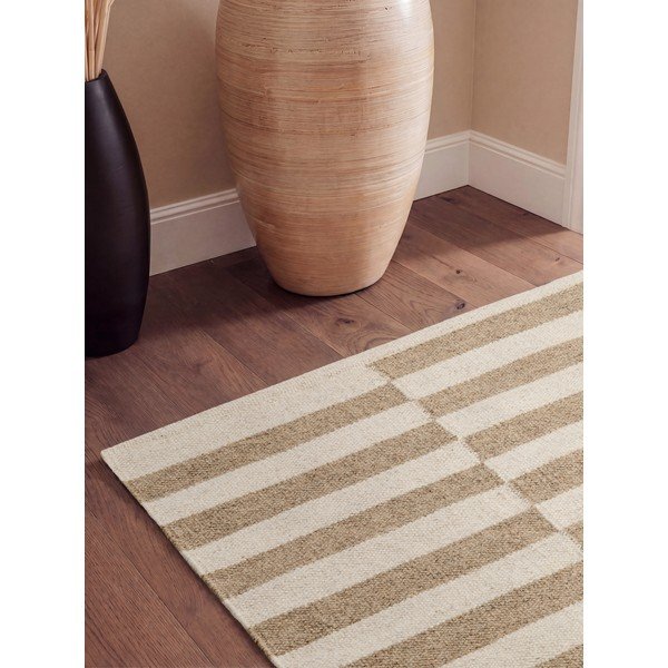Covor tip traversă alb/maro deschis reversibil/țesut manual din lână 80x200 cm Vika – Hanse Home-image-2
