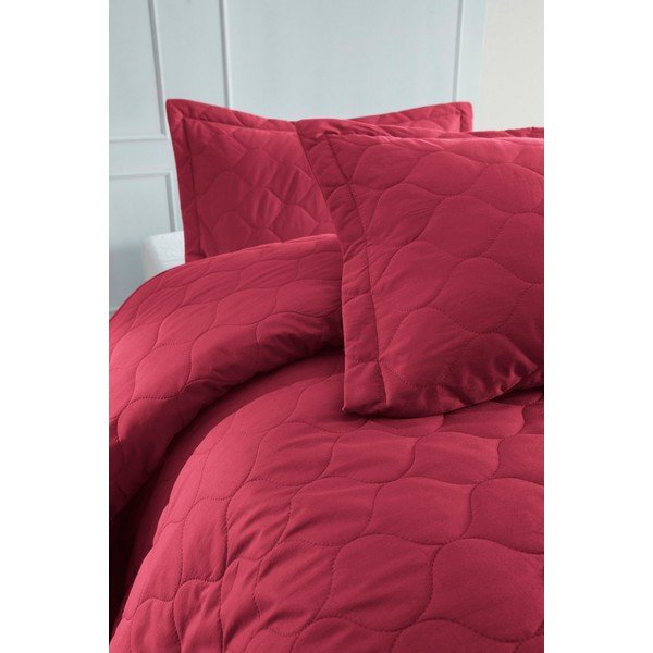 Cuvertură de pat cu față de pernă din bumbac ranforce EnLora Home Fresh, 180 x 225 cm, roșu închis-image-1