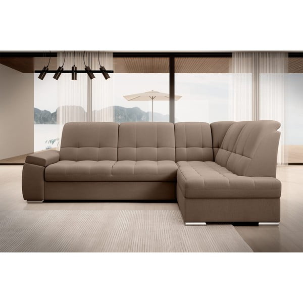 Colțar maro extensibil/cu spațiu de depozitare cu tapițerie din catifea (cu colț pe partea dreaptă/în formă de ”L”) Sado – ELTAP-image-3