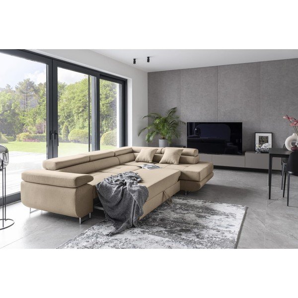 Colțar bej extensibil/cu spațiu de depozitare (cu colț pe partea dreaptă/în formă de ”L”) Anton – ELTAP-image-3