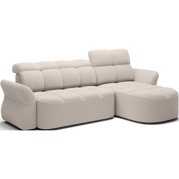 Colțar bej extensibil/cu spațiu de depozitare cu tapițerie din țesătură bouclé (cu colț pe partea dreaptă/cu șezlong) Beneth – ELTAP-image-2