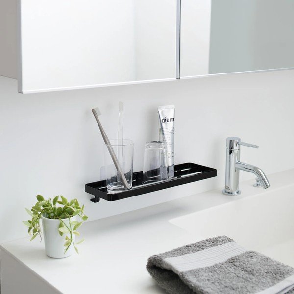 Raft pentru baie negru mat autoadeziv din oțel Film Hook – YAMAZAKI-image-1