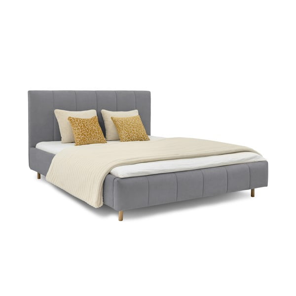 Pat matrimonial gri tapițat cu somieră 160x200 cm Zee – Scandic-image-1