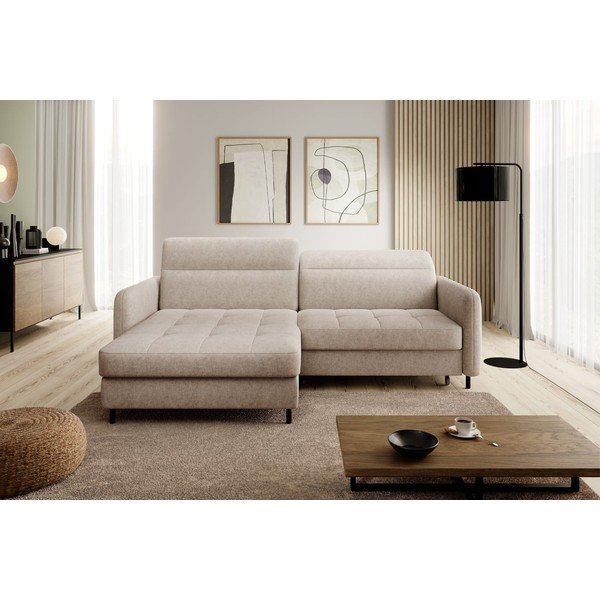 Colțar bej extensibil/cu spațiu de depozitare cu tapițerie din chenille (cu colț pe partea stângă/cu șezlong) Gomsi – ELTAP-image-3