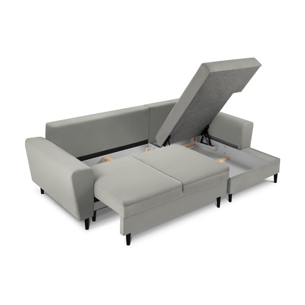 Colțar gri deschis extensibil, cu spațiu de depozitare cu tapițerie din catifea reiată  (cu colț pe partea dreaptă, cu șezlong) Kyoto – Cosmopolitan Design-image-3