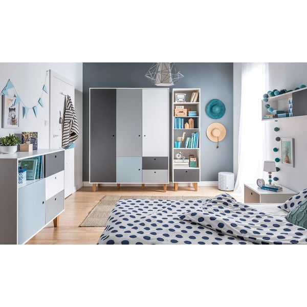 Comodă cu detalii albastre Vox Concept, gri alb-image-1