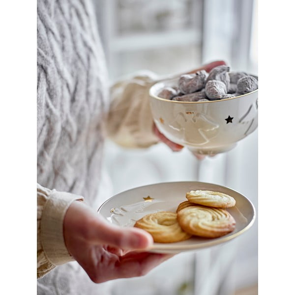 Farfurie albă pentru desert  din gresie ø 16 cm  cu model de Crăciun Starry – Bloomingville-image-1