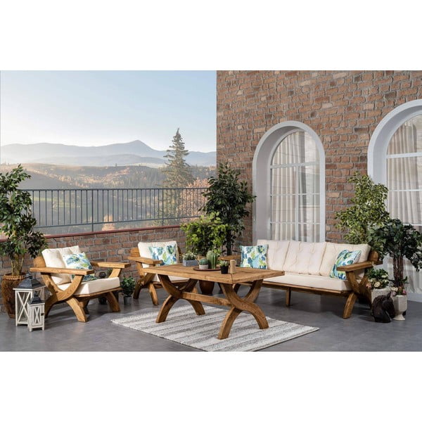 Set mobilier de grădină crem/natural  din lemn  pentru cinci persoane Albatros – Floriane Garden