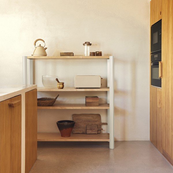 Etajeră crem/în culoare naturală deschisă cu aspect de lemn de stejar 126x128x43 cm Bona – Teulat-image-1